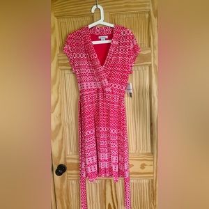 Liz Claiborne Faux Wrap Dress Tie Waist Tea Length Medium - New